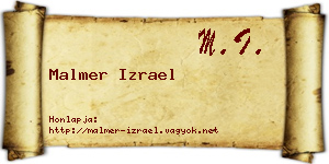 Malmer Izrael névjegykártya